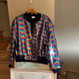 LuLaRoe NWT rainbow Sequin bomber Jacket